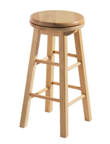 Premier Housewares Swivel Design Tropical Wood Bar Stool - Eco-Friendly Rubberwood Bar Stool - Minimalist Wooden Bar Seating With Footrests - Ideal for Kitchen & Home Bars