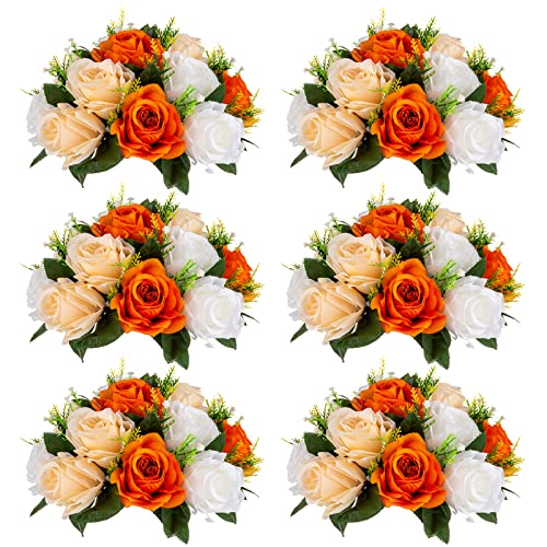 Sziqiqi Orange Fake Flowers for Fall Decoration Kissing Flower Balls for Wedding Centerpieces Tables Flower Centerpiece Arrangement for Party Festival