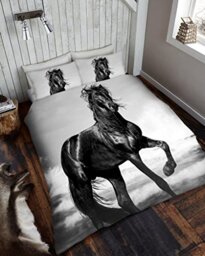 Gaveno Cavailia 3D WILDLIFE BLACK HORSE Bed Set with Duvet Cover and Pillow Case, Polyester-Cotton, Multi, King
