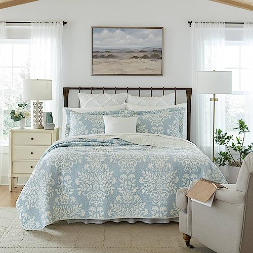 Laura Ashley - Queen Quilt Set, Reversible Cotton Bedding with Matching Shams, Home Decor for All Seasons (Rowland Blue, Queen)