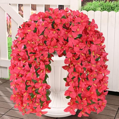 Livole 4Pcs Faux Artificial Bougainvillea Flowers for Outdoors, UV Resistant Artificial Outdoor Flowers Silk Real Faux Hanging Flowers for Outside Home Indoor Planter Porch Patio Balcony Yard Decor