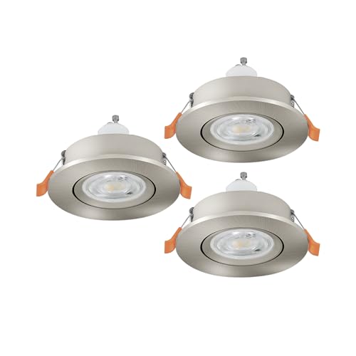 Eglo Set of 3 LED recessed spotlights Barranco, Ceiling Spots for Living Room, Adjustable Light fixtures Made of Silver Plastic, Neutral White, Including GU10 Bulbs