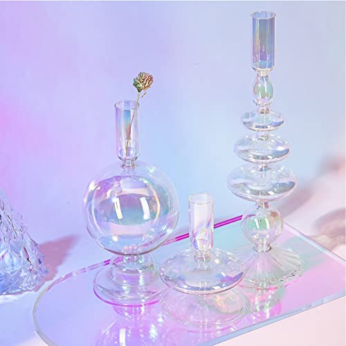 Rtteri 3 Pcs Glass Candlestick Holders Glass Taper Candle Holders Groovy Wavy Elegant Candle Stick for Home Party Decoration(Colorful)