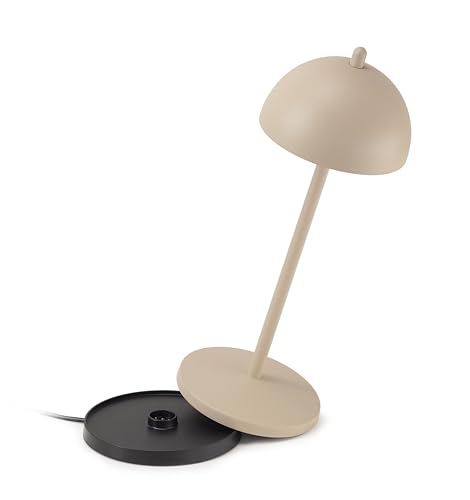 LVL - La Ville Lumière EvaG Rechargeable Wireless Table Lamp - LED Lamp with Touch Dimming for Indoor/Outdoor Use IP65 - Light Temperature from 2200 to 3000K, Long-Lasting, Aluminum, Sand