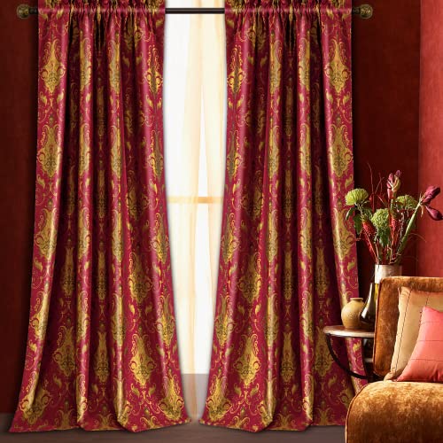 Loom and Mill Luxury Red Damask Curtains for Bedroom, Textured Lined Jacquard Curtain 2 Panels with Tiebacks, Window Curtain for Living Room Banquet Christmas Decor, Rod Pocket(52???Wx 84???L, 2 Panels)