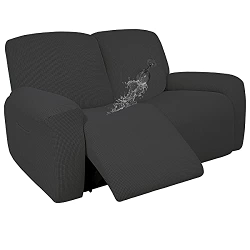 Easy-Going 100% Dual Waterproof Recliner Loveseat Cover, 6-Pieces Stretch Relining Sofa Cover with Pocket, Jacquard 2 Seat Sofa Slipcover Leakproof Washable (Loveseat, Dark Gray)