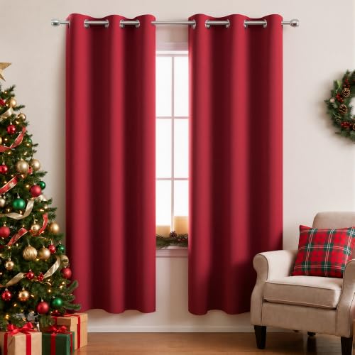 KOUFALL Red Blackout Curtains 72 Inches Long for Living Room,Decorative Home Movie Theater Curtains for Kids Bedroom