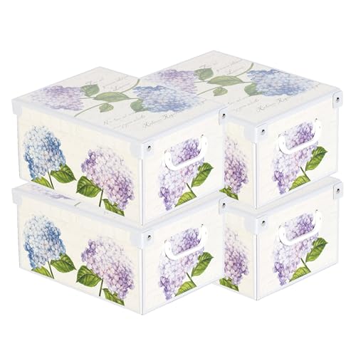 Lavatelli Set of 4 Cardboard Storage Boxes with Lid Hydrangeas 25x35x17.5cm - Storage organiser in cardboard with lid, set of 4 boxes of 25x35x17.5 cm, for clothes and blankets. Made in Italy