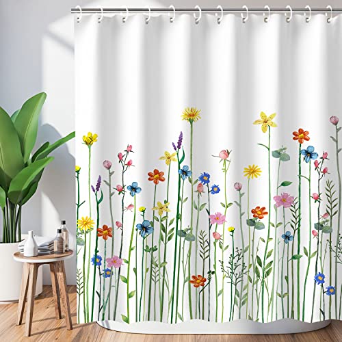 "LIVILAN Floral Shower Curtain for Bathroom - Wildflower Flowered Decorative Pretty Plant Shower Curtains, 72"" W x 72"" H"