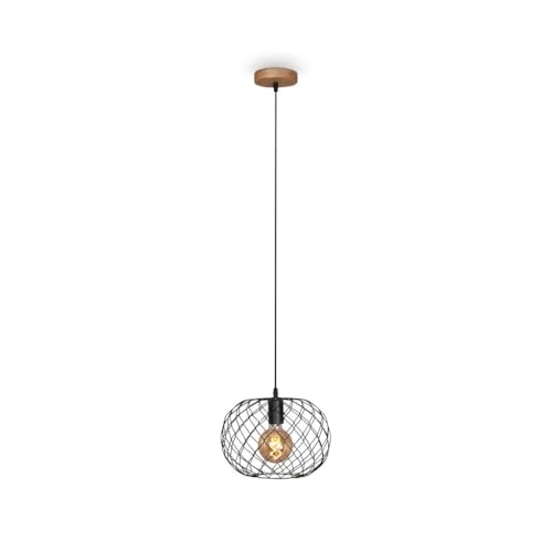 BRILONER - Vintage Pendant Light with E27 Socket, max. 40 W, Retro Pendant Light, Light Shade, lamp Shade, Ceiling Lights Living Room, Kitchen Lights Ceiling, 30x14.9 cm (DxH), lampshade, Metal-Wood
