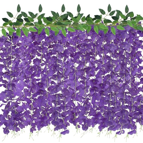 ZINHO 60 Branches Wisteria Hanging Flowers, Artificial Wisteria Flowers Garland for Wedding Arch Ceremony Party Garden Home Backdrop Decor ???Purple???