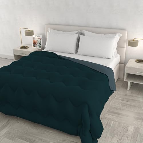 ZOE Winter Quilt Made in Italy Two-Tone Double-Sided Padded Duvet 250 g – Double Bed Quilt 250 x 250 cm – Machine Washable – Brass/Sage