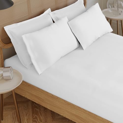 Certified Egyptian Cotton Rich, 400 TC Double Fitted Sheets - Silky-Soft Luxury Sateen Sheets - Wrinkle-Resistant, Skin Friendly & Breathable - 4 Corner Straps for Zero Bunching - White