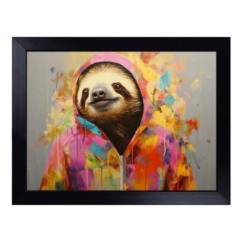 Lap Tray with Bean Bag Cushion, Sloth Contemporary - Handmade in the UK, Raised Wooden Edge, Padded Cushion, Heat-Resistant Wipe-Clean Surface, for Meals, Laptops and Crafts
