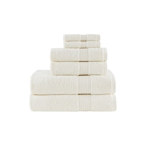 Madison Park Organic 100% Cotton Bathroom Towel Set Hotel & Spa Quality Highly Absorbent, Quick Dry, Include for Shower, Handwash & Face Washcloth, Multi-Sizes, Ivory