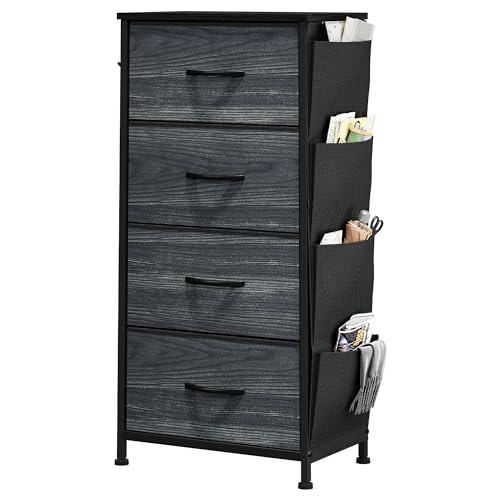 YITAHOME Chest of Drawer with 5 Drawers for Bedroom Fabric Dresser Storage Drawers With Handles Metal Frame for Living Room, Hallway,Black wood grain