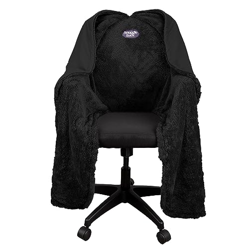 The Original Office Chair Blanket by SnuggleBack Cozy Comfy Office Desk Chair Wrap Attaches for Convenient Heat. Stay Warm In The Winter or Summer. Black Pattern Fleece with Sherpa Fur Lining