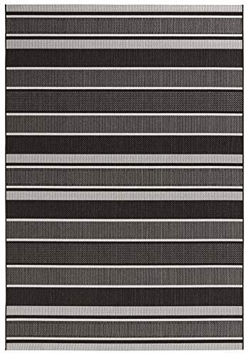 NORTHRUGS Indoor and Outdoor Rug Strap 80 x 150 cm - Weatherproof Modern Striped Pattern Graphic Design Runner for Balcony Patio Garden Conservatory Living Room Rug Waterproof in Black