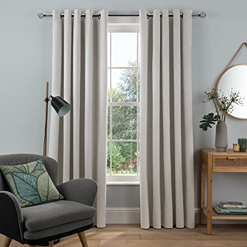 "Sleepdown Woven Tonal Fleck Eyelet Blackout Curtains Thermal Insulated for Bedroom and Living Room, Natural, 2 Panels, 2 x 90"" x 54"""