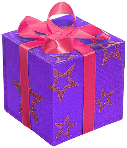 WeRChristmas Pre-Lit 12 cm Gift Box with Swirl and Pink Ribbon Colour Changing LED Christmas Tree Decoration, Pack of 1, Purple