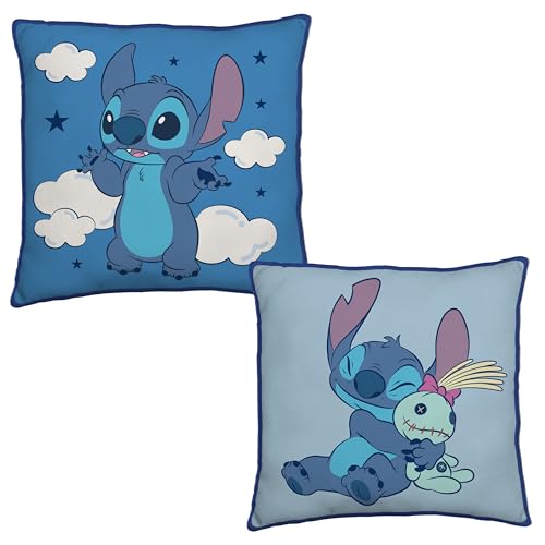 Disney Lilo And Stitch Officially Licensed Square Cushion, Super Soft Pillow - Blue Paradise Reversible Design - Perfect For Bedroom Or Living Room Décor - 40 x 40cm