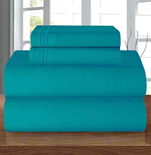 "Elegant Comfort Luxury 1500 Premium Hotel Quality Microfiber 4-Piece Sheet Set - Wrinkle Resistant, All Around Elastic Fitted Sheet, Deep Pocket up to 16"", Twin/Twin XL, Turquoise"