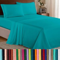 "Elegant Comfort Luxury 1500 Premium Hotel Quality Microfiber 4-Piece Sheet Set - Wrinkle Resistant, All Around Elastic Fitted Sheet, Deep Pocket up to 16"", Twin/Twin XL, Turquoise"