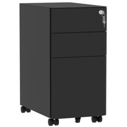DWVO 3 Drawer Filing Cabinet Lockable Mobile Steel Office Black 30x46x59cm