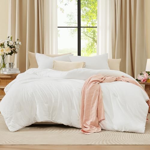 WRENSONGE Queen Comforter Set-3 Pieces Soft Comforters Queen Size Bedding - All Seasons Prewashed Cozy Down Alternative Lightweight Comforter Sets with 2 Pillow Shams, Arctic White