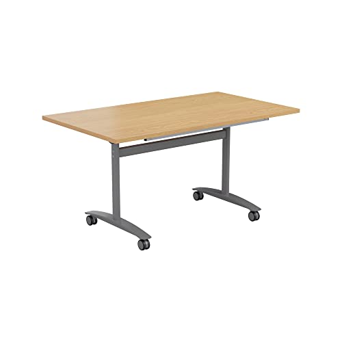 Office Hippo Folding Table, Sturdy & Stylish Computer Table Desk, Work Table For Home Office, Versatile Foldable Table For Meeting Room or Boardroom, 5 Year Guarantee - Oak / Silver
