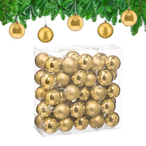 Relaxdays Christmas Baubles, Set of 50, Festive Tree Ornaments, D: 6 cm, Holiday Decorations, Matte & Shiny, Gold