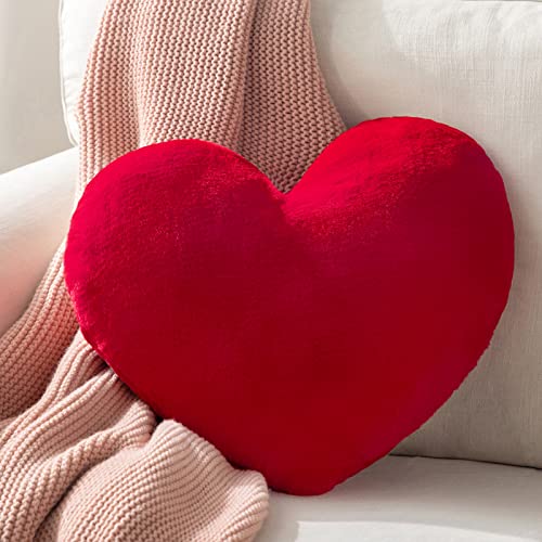 ZASTION Ashler Red Heart Shaped Throw Pillows, Faux Fur Rabbit 3D Fluffy Heart Throw Decorative Pillows, Cute Plush Soft Throw Pillows Gift for Kids Living Room and Sofa 15 X 17 Inch
