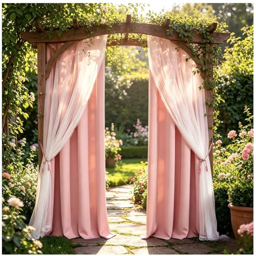 "SOFJAGETQ Pink Short Curtains Pack of 2 63"" Drop Thermal Blackout Curtains with Tie Backs for Kids Room and Living Room Kids Room Living Room"