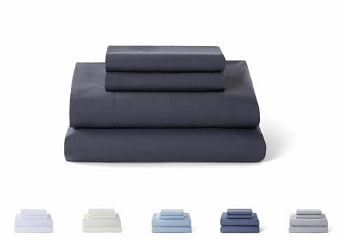Todocama – 4-Piece Bedding Set – 5003 – Fitted Sheet – Top Sheet – Two Pillowcases 50 x 80 cm (Bed 150 x 190/200 cm, Dark Grey)