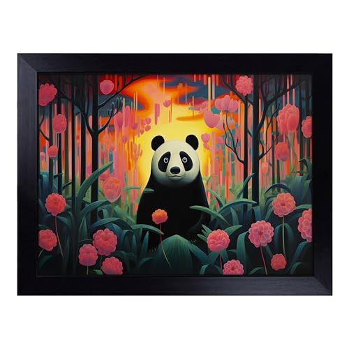 Lap Tray with Bean Bag Cushion, Panda Art Deco - Handmade in the UK, Raised Wooden Edge, Padded Cushion, Heat-Resistant Wipe-Clean Surface, for Meals, Laptops and Crafts