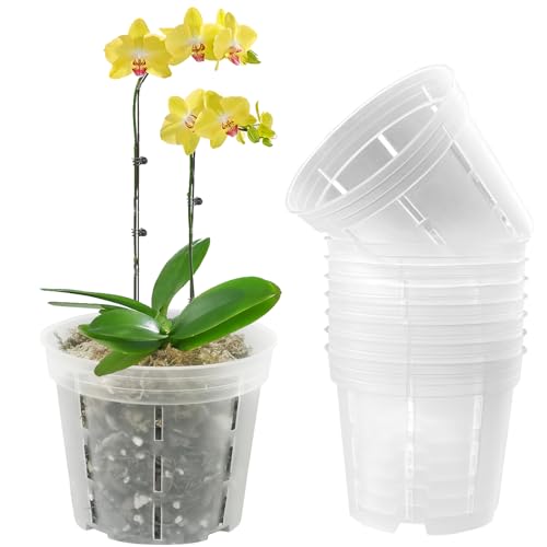 pavtner Orchid Pot 5 inch 8 Pack, Orchid Pots with Holes for Repotting, Breathable Slotted Flower Plant Nursery Pot