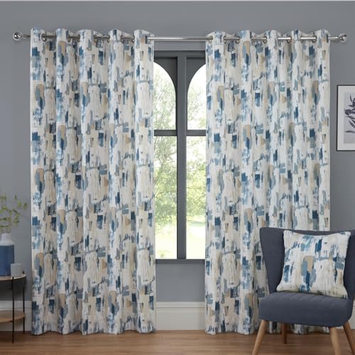 Sundour Bamford Fully Lined Abstract Eyelet Curtains Cobalt 66x90