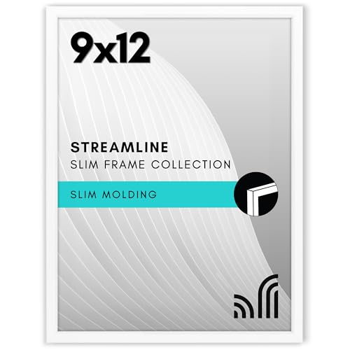 Americanflat 9x12 Picture Frame in White - Thin Border Photo Frame with Shatter-Resistant Glass, Hanging Hardware, and Built-in Easel for Horizontal or Vertical Display Formats for Wall or Tabletop
