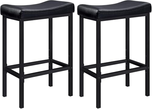 HOOBRO Bar Stools Set of 2, Breakfast Stools Height 63 cm with Footrests, PU Leather Kitchen Chairs, Counter Bar Chairs with Saddle Seat for Dining Room, Home Bar, Black EBB10RBY01