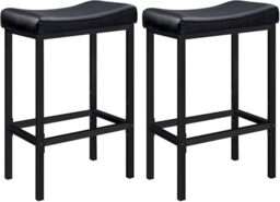 HOOBRO Bar Stools Set of 2, Breakfast Stools Height 63 cm with Footrests, PU Leather Kitchen Chairs, Counter Bar Chairs with Saddle Seat for Dining Room, Home Bar, Black EBB10RBY01