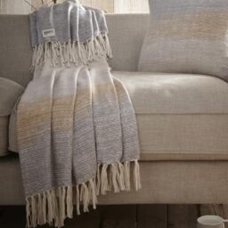 Drift Home Ochre Gradient Throw 180 x 130cm – 100% Recycled Cotton Tasselled Throw Blanket with Dip‑Dyed Ombre Design for Sofa or Bed