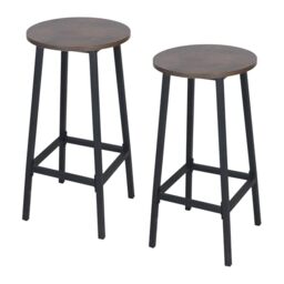 Relaxdays Bar Stools, Set of 2, HxD: 65 x 32 cm, Footrest, Wood-look & Metal, Industrial, Brown/Black