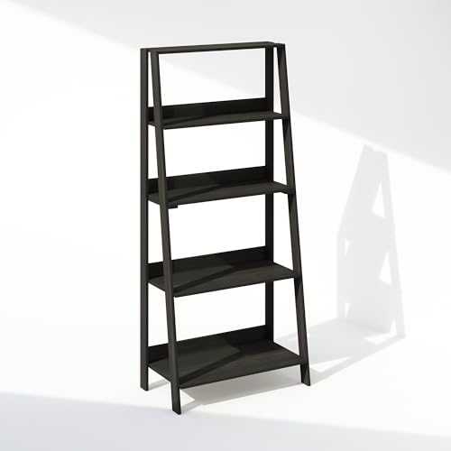 Furinno LADDER Shelf, 5-Tier Ladder Book Shelf, Bookcase, Storage Shelves, Storage Rack, for Organization and Storage, Living Room, Home Office, Espresso