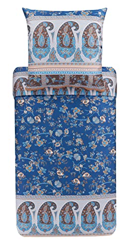 Bassetti Genova B1 9323458 Bed Linen Set Cotton Mako Satin in Blue 2-Piece with Zip Closure 135 x 200 cm / 80 x 80 cm
