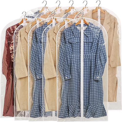 "Perber All Clear Garment Bags for Hanging Clothes, 48"" Suit Bags for Closet Storage, Plastic Dustproof Suit Cover Bags, Clothes Protectors Bag with zipper for Coats, Jackets, Shirts???10 Packs???"