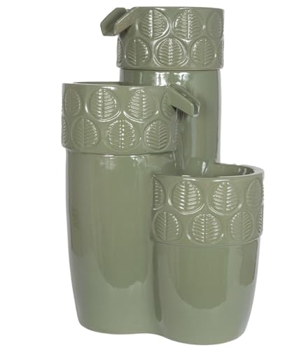 Easy Fountain Modra Spills Water Feature – Mains Powered, No Plumbing, Outdoor Garden Fountain with Recirculating Pump and LED Lights, Glazed Ceramic, Patio & Garden, Green