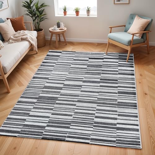 Livabliss Montece Geometric Rug - Scandi Area Rugs Living Room 120x170 cm, Dining, Kitchen - Neutral, Abstract Patterned Rugs, Boho Style, Easy Care Pile - Large Rug, Black Grey, White