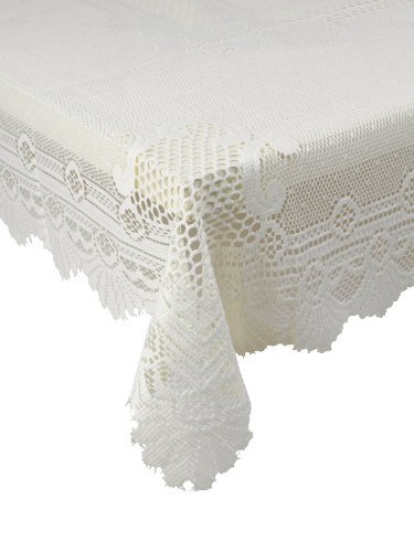 Classic Home Store Monica Lace Tablecloth Traditional Rose Pattern Table Linen - 72” Round (Cream)