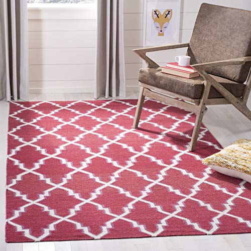 Safavieh Contemporary Indoor Flatweave Rectangle Area Rug, Dhurrie Collection, DHU564, in Red / Ivory, 152 X 244 cm for Living Room, Bedroom or Any Indoor Space