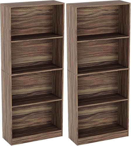 Vida Designs Cambridge 4 Tier Large Bookcase, Walnut Wooden Shelving Display Storage Unit Office Living Room Furniture (Pack of 2)